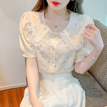 Han edition niche design doll with age bubble sleeve shirt summer new fairy wind crushed flower short sleeve