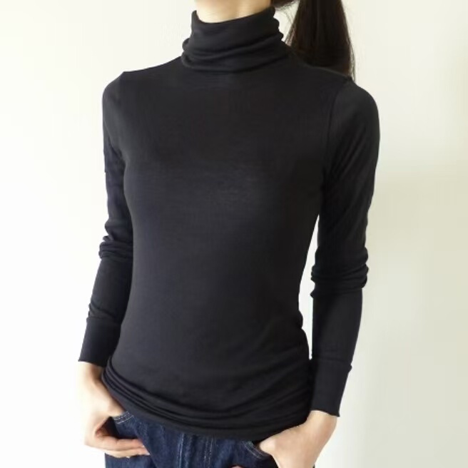 Homs Japanese-Made Pure Cotton Turtleneck Base Layer, Black, Chest 74-110, Length 66 Homs Japanese-Made Pure Cotton Turtleneck Base Layer, Black, Chest 74-110, Length 66