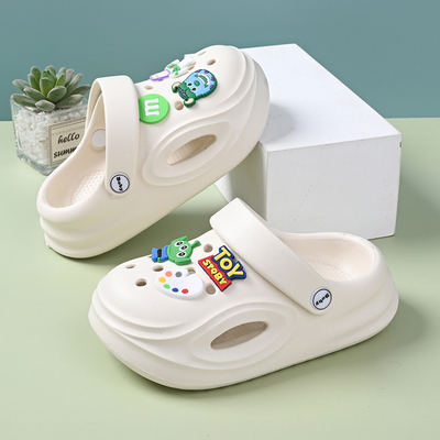 Детские нескользящие летние тапочки в стиле Crocs, мультяшные пляжные мюли подходит для мужчин и женщин, закрытый носок