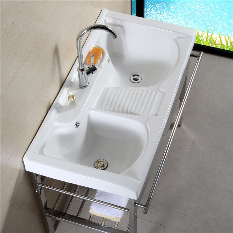 Balcony Ceramic stainless steel bracket Laundry sink washboard Laundry basin Hand wash basin cabinet Laundry table sink double sink
