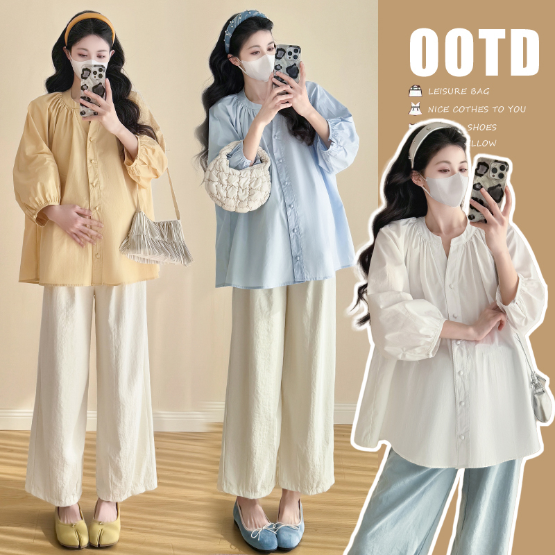 Plus-Size Maternity Clothing Set 2025 Spring/Summer New Style Loose Shirt That Covers the Belly, Babydoll Top, Can Be Used for Breastfeeding 100kg