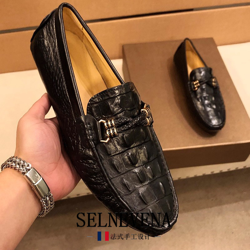 Sheniwen High-End Loafers for Men 2026 New Genuine Leather Soft-Soled Crocodile Pattern Slip-On Men's Business Casual Leather Shoes