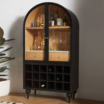 Nordic Solid Wood Small Wine Cabinet Living Room Leaning Against Wall Glass Door Display Case American Bar Counter Wine Cabinet Integrated Dining Side Cabinet Customised