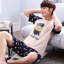 Fat childrens pajamas boys add fat to summer 8 short sleeve cotton 7 yellow people 5-6-9 years old 10 middle and big children 12-15