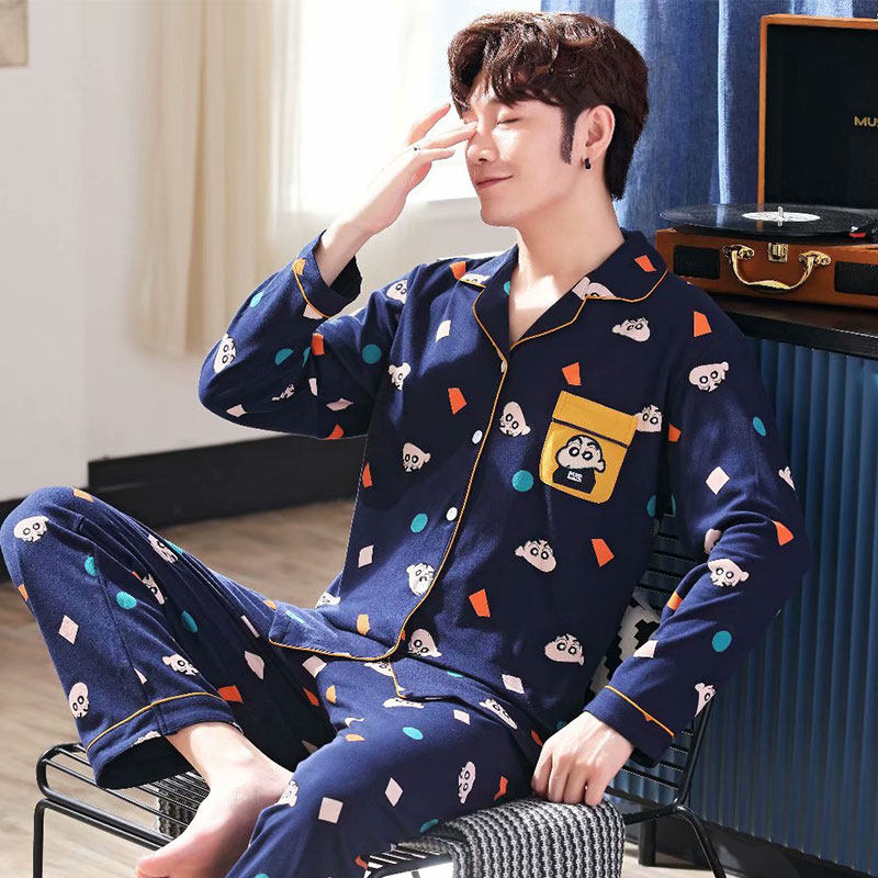 Junior high school students, teenagers, pajamas, men's long-sleeved cotton spring and autumn cardigan, crayon Shin-chan, boys, big children, cartoons