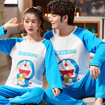 Spring and autumn couple pajamas long sleeve cotton Doraemon girl cartoon Dingle cat male blue fat summer thin A