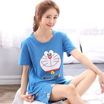Large size pajamas female fat mm200 kg summer short sleeve set cartoon pajamas female summer short sleeve cotton fat Doraemon