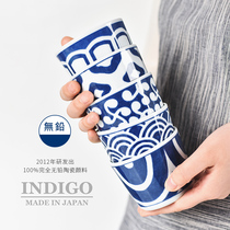 Pozzo Mei Yaki indigo lightweight ceramic tea set Japanese teacup set water cup blue and white porcelain tea cup breakfast cup