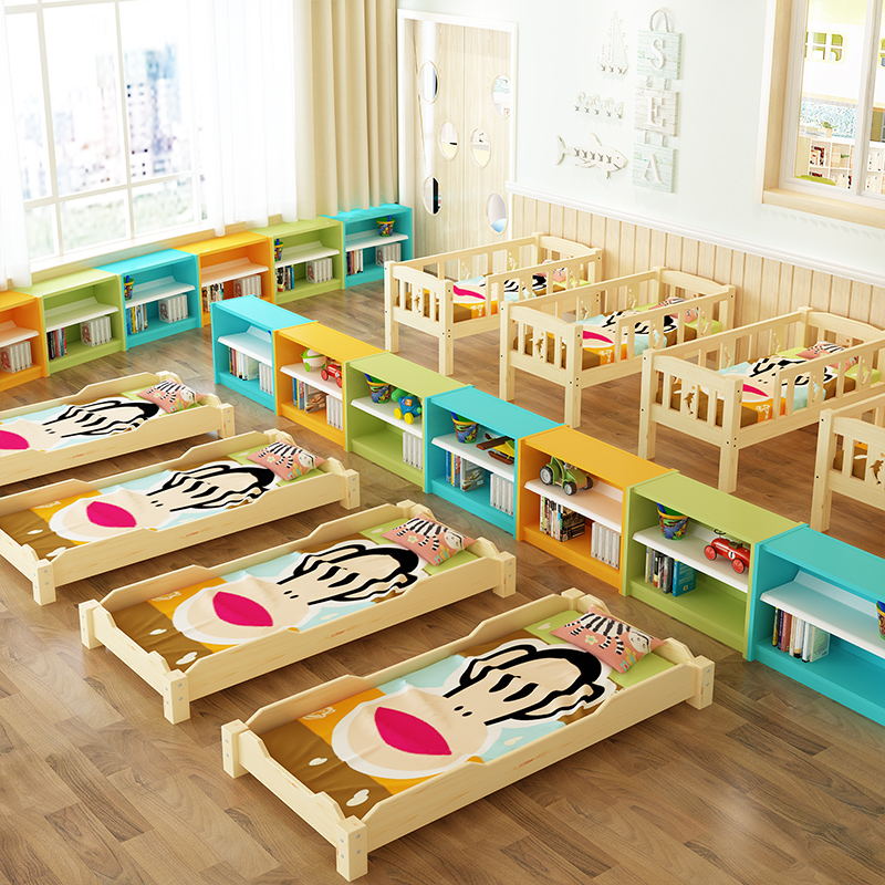 Kindergarten bed solid wood noon bed primary school students stacked bed thick custody class child counseling class special lunch break bed