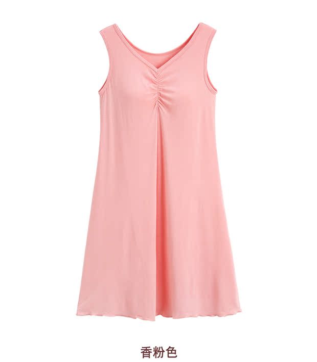 Modal nightdress nữ mùa hè với áo ngực che cup một bộ đồ ngủ miễn phí áo ngực mỏng phần lỏng lẻo dịch vụ nhà không tay váy đầm đẹp giá rẻ