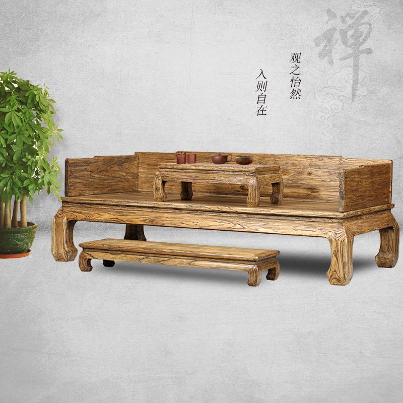 Mới đồ nội thất cổ Trung Quốc cũ cây du gỗ rohan giường cổ điển sofa giường đi văng phòng khách zen sofa trơn và cũ - Giường
