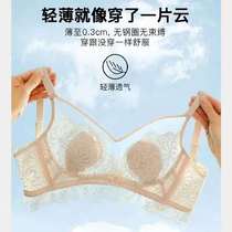 Blue Feier Ultra Thin 3cm Big Chest Shows Small Dress Skinny Flowers Hollow Lace Bra Without Steel Ring