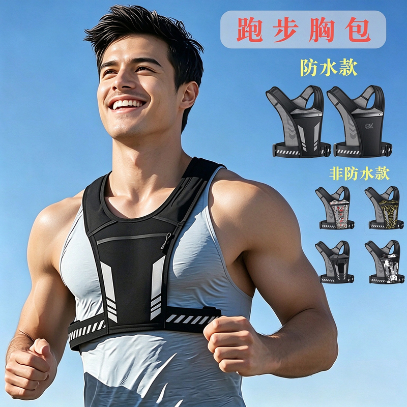 Marathon Running Backpack Chest Bag Front Bag Backpack Mobile Phone Outdoor Breathable Water Bottle Night Running Waterproof Reflective