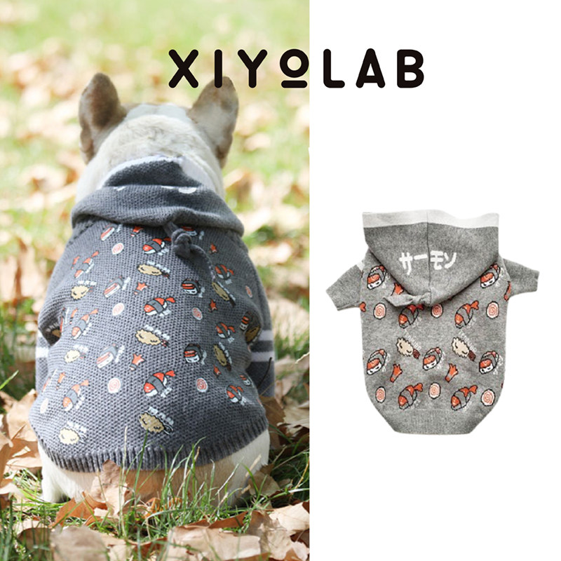 XIYOLABオリジナルペットセーター、秋と冬用の暖かいフード付き服、かわいい寿司、フレンチブルドッグ、パグ、太った犬、ビションフリーゼ