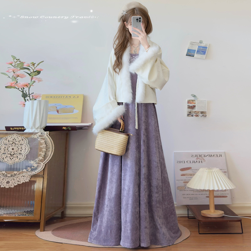 Jiuchen【Rose】Original Authentic Famen Temple Embroidered Waist-Length Dress Tang-Style Hanfu for Women, Autumn and Winter with Added Fleece