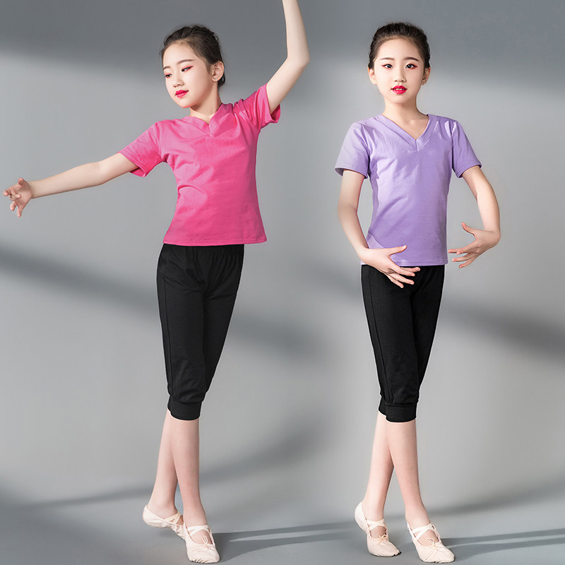 Children's loose basic training suits training suits girls short-sleeved cotton cropped trousers body dance suits