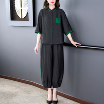 Xiangyunsha high-end womens clothing flagship store mom summer clothing large size loose silk suit mulberry silk two-piece set