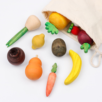 Russian environmental protection handmade solid wood fruit simulation vegetable building block childrens home kitchen toy multifunctional