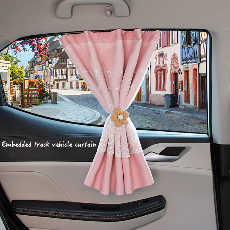 Scandinavian Embedded Track Car Curtain Sunshade and Sun Protection Side Window Slide Rail Car Curtain Blackout Kidsren's Princess Style Environmental Protection