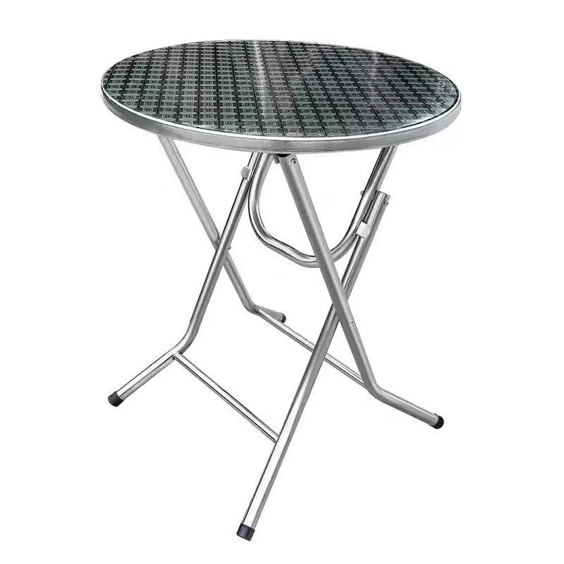 Full stainless steel old -style foldable round table small recipe table dining table dining table users outside the square round table