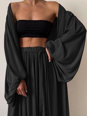 Amazon fashion new European and American sexy lantern long-sleeved long coat tube top culottes large size 3-piece suit female