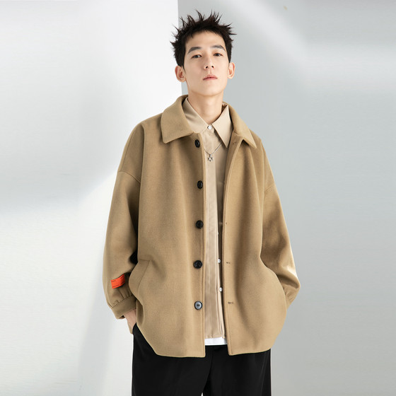 GRINCH1928GAHA European and American simple orange standard wool coat men's loose shoulder short woolen coat