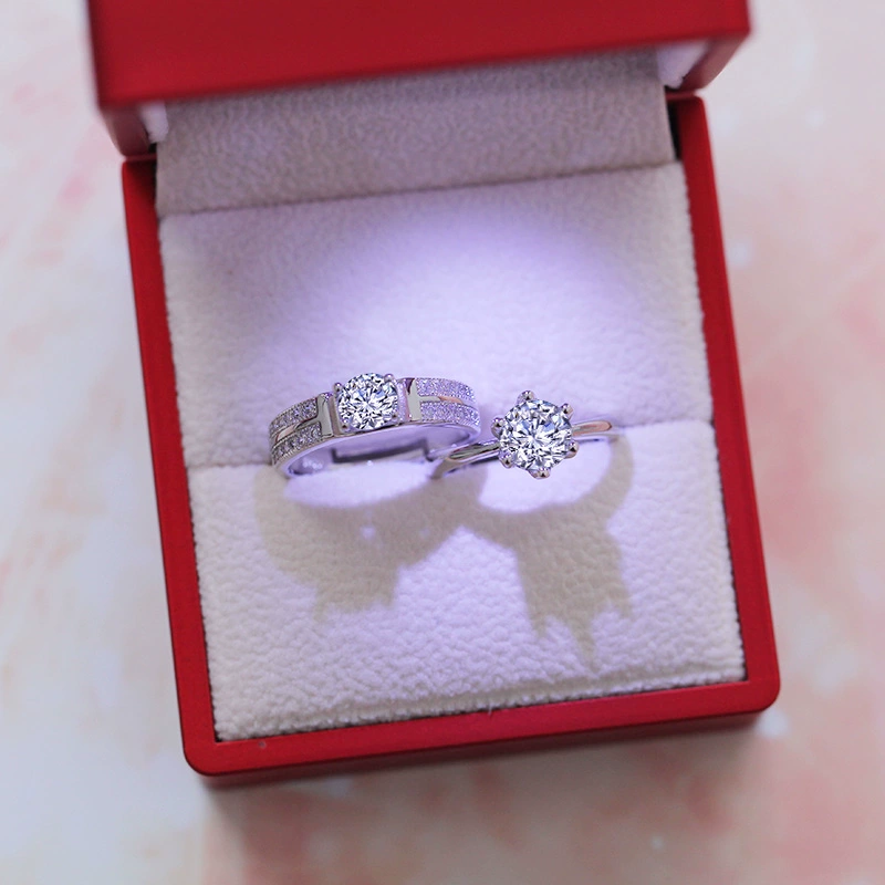 Nhẫn cưới Mô phỏng 1 Carat Lễ cưới Trao đổi Nhẫn cưới Nữ Cặp đôi Cầu hôn Nhẫn giả Cặp nhẫn Nam - Nhẫn