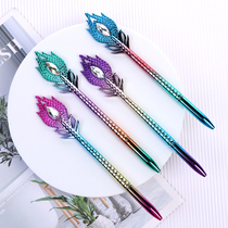 Chinese style peacock feather shape gel pen high color value black 0 5mm signature pen students use good-looking pen