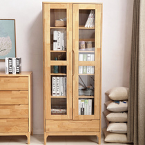 Nordic solid wood bookcase with door modern simple bookshelf wooden cabinet glass cabinet 80cm locker small household economic Book window