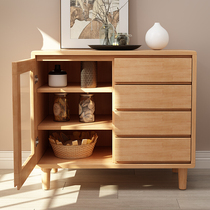 Nordic solid wood side cabinet tea cabinet Japanese home storage cabinet modern simple log wall storage cabinet