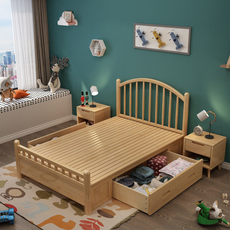 Nordic Solid Wood Bed Linen 1 2 m 1 35m1 5 Small Family Type Home Storage Minima Girl Princess Bed-Taobao