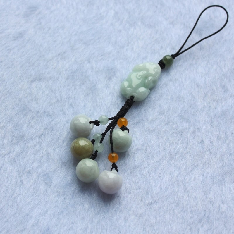 Natural Jade Jade Pixiu Apple Goldfish String Bean Guanyin Buddha Ping'an Button Mobile Phone Lanyard Key Chain
