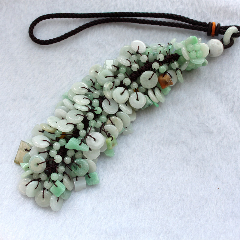 Natural jadeite Burmese jade car pendant apple gourd safety buckle car tassel pendant