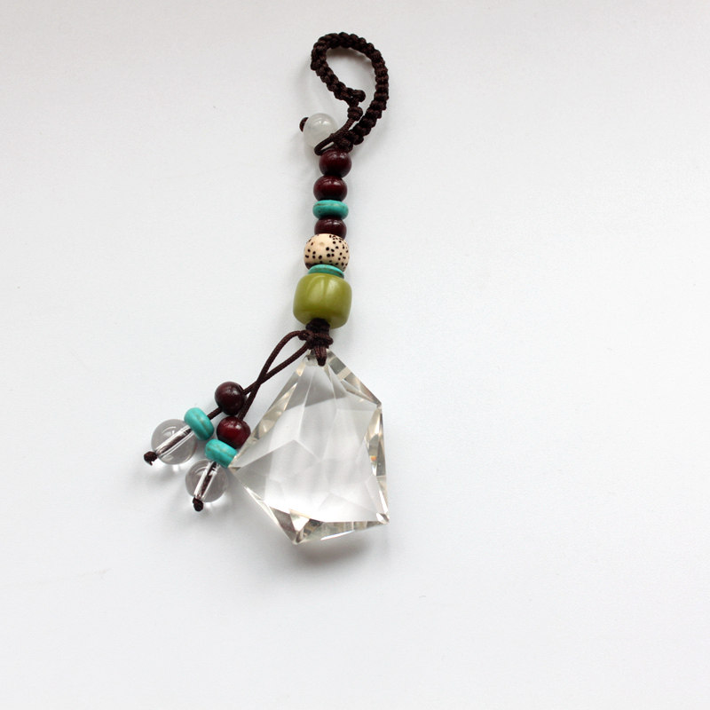 Natural white crystal citrine pendant key chain mobile phone lanyard bag pendant