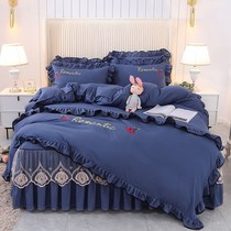 2022 Spring and autumn Double beds Single beds Bedding Pure Color Princess Wind Bed Skirt Four Pieces Covered Net Red Bed Cover Embroidered