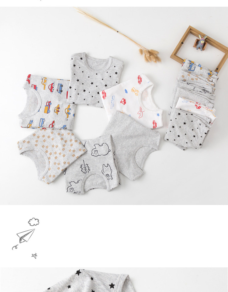 Cloud bud Modal đồ lót trẻ em thiết lập phần mỏng bé trai và bé gái mùa thu quần áo len cổ tròn cotton bộ đồ lót trẻ em