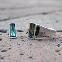 National Spanish trendy brand UNOde50 rectangular green crystal cowhide hand-made niche handmade fashionable silver-plated authentic product
