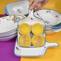 Ceramic baking dish cheese baked rice plate oven with square handle pizza with handle Japanese household baking tableware