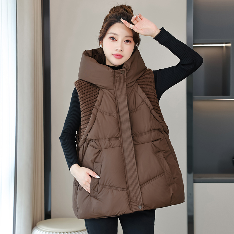 2025 New Style down Cotton Vest for Women, Short Hooded Knit Cuffs, Plus Size Casual Warm Vest, Versatile and Trendy