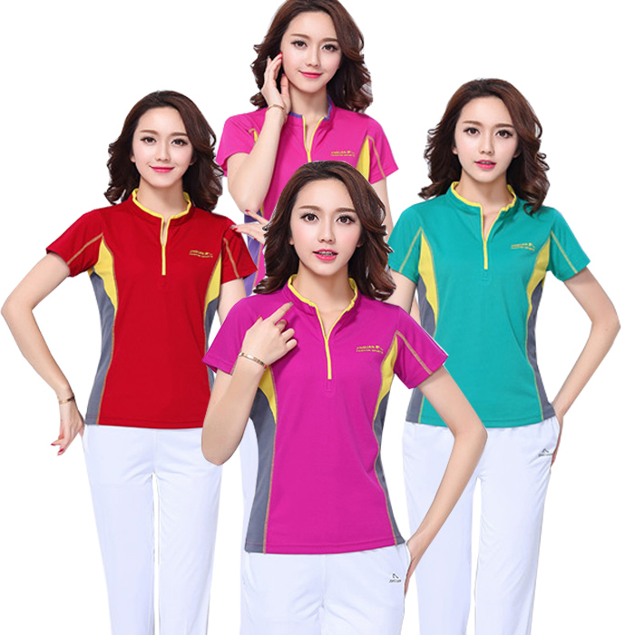 Jinguan outdoor running quick-drying T-shirt men's and women's spring and summer stand-up collar short-sleeved trousers Square dance sports suit large size