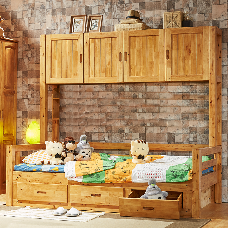 Full Solid Wood Wardrobe Bed Twin Beds Children Twin Beds Bookshelves Bed Berwood Containing Bed 1 2 m Primary and secondary bed towing beds