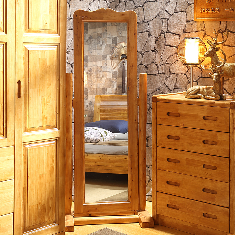 Shunan Cypress Wood Logs Full Length Mirror Solid Wood Rotating