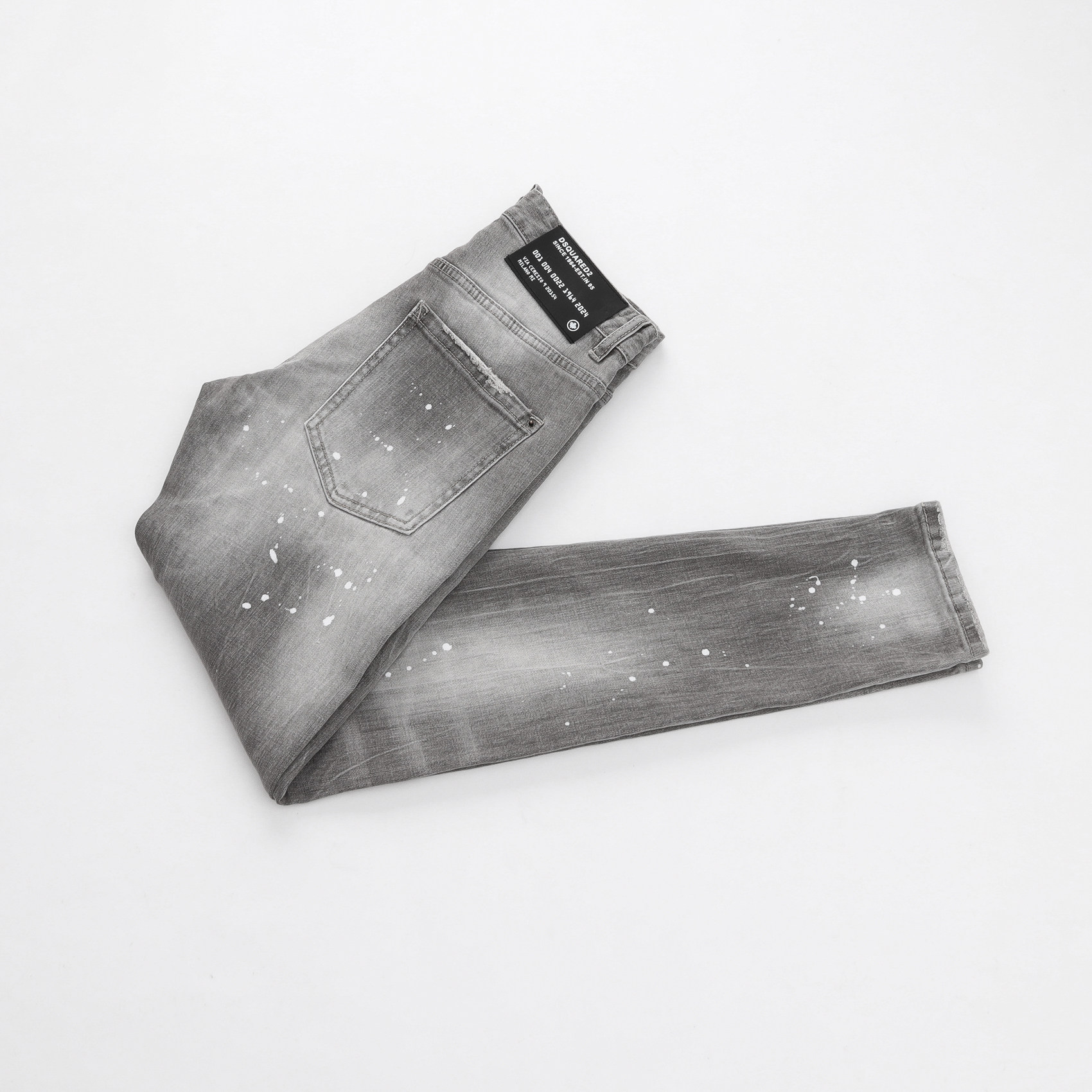 D2 JEANS欧洲站轻奢潮牌烟灰独特水洗漆点涂鸦破洞补丁修身牛仔裤 2