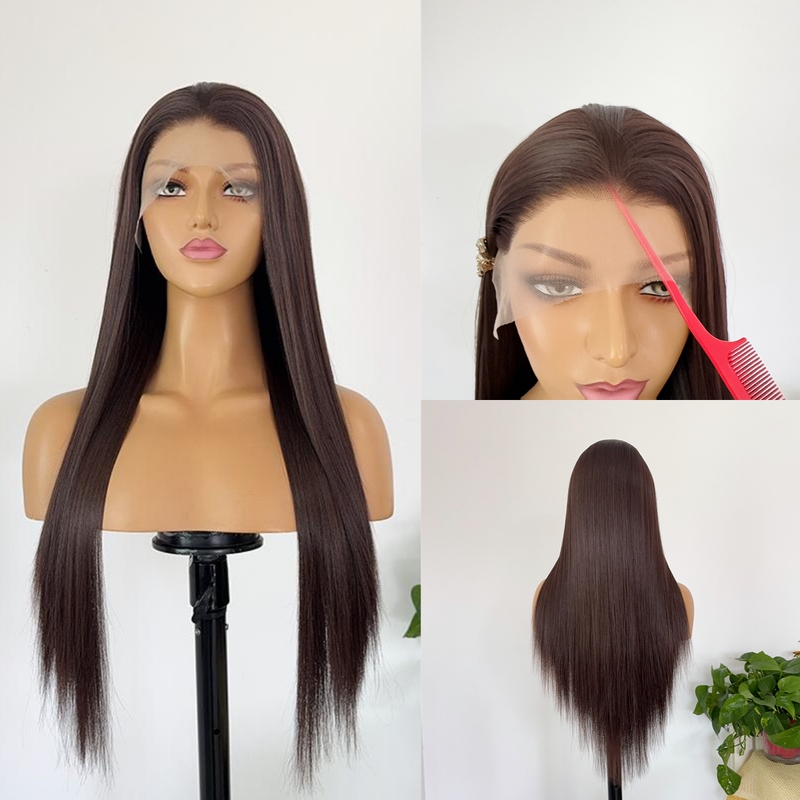 Natural Brown Wig, Long Straight Hair, Daily Wear, Hand-Crocheted 13*4 Lace Net, Natural Realistic Headgear, Breathable and Comfortable for Women