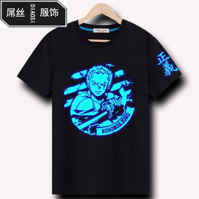 Sáng Anime One Piece Road Bay Trắng Râu Ngắn Tay Áo T-Shirt Huỳnh Quang Ánh Sáng Quần Áo Vòng Cổ T-Shirt Sinh Viên Nhanh Khô