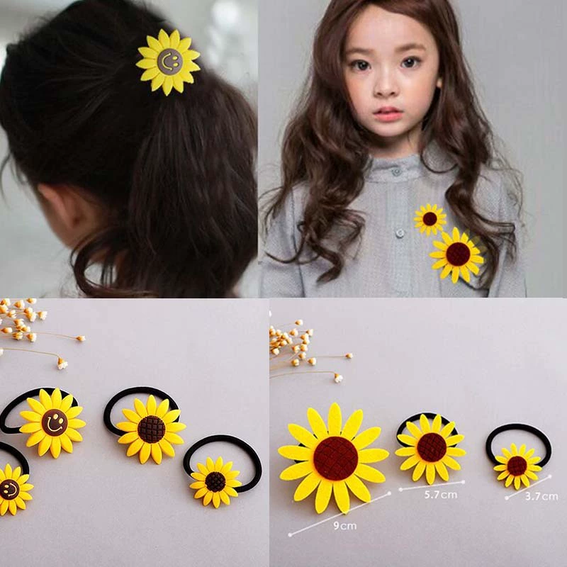 Dây tóc trẻ em, vòng tóc, Đồ trang sức dễ thương, mũ, phụ kiện tóc, Hoa hướng dương cười phổ biến, Trâm cài tóc cho trẻ em - Trâm cài