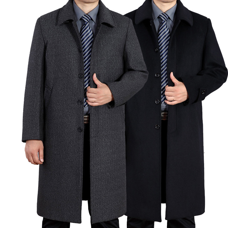 Middle-Aged and Elderly Men's Over-The-Knee Long Casual Woolen Coat, Extra-Long Coat, Plus-Size Trench Coat, Thick for Winter Middle-Aged and Elderly Men's Over-The-Knee Long Casual Woolen Coat, Extra-Long Coat, Plus-Size Trench Coat, Thick for Winter