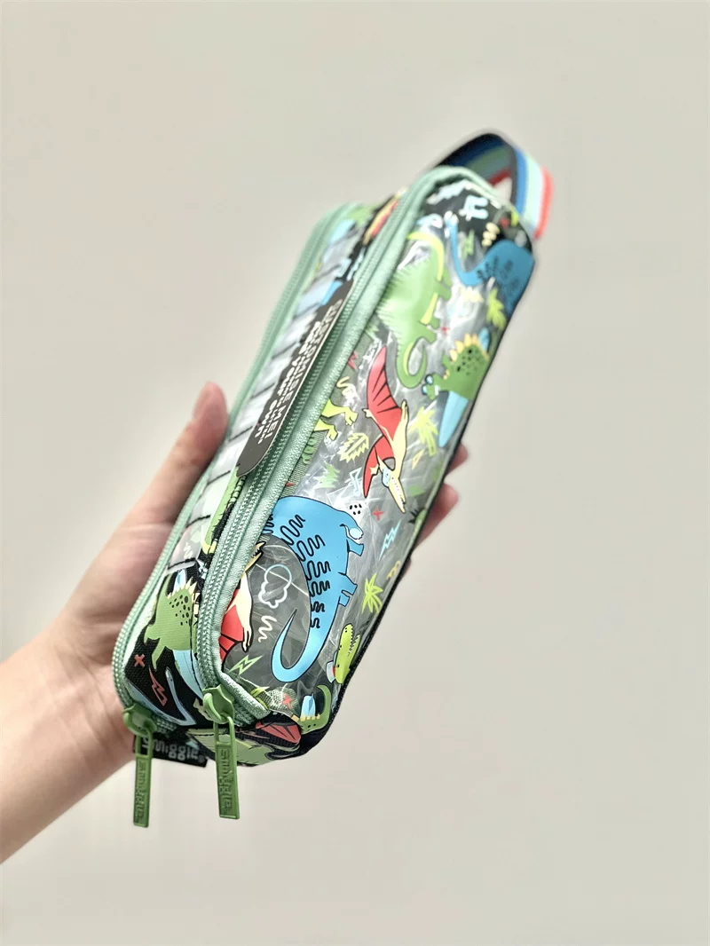 Green pencil case, double-layer storage system for students, children's pen