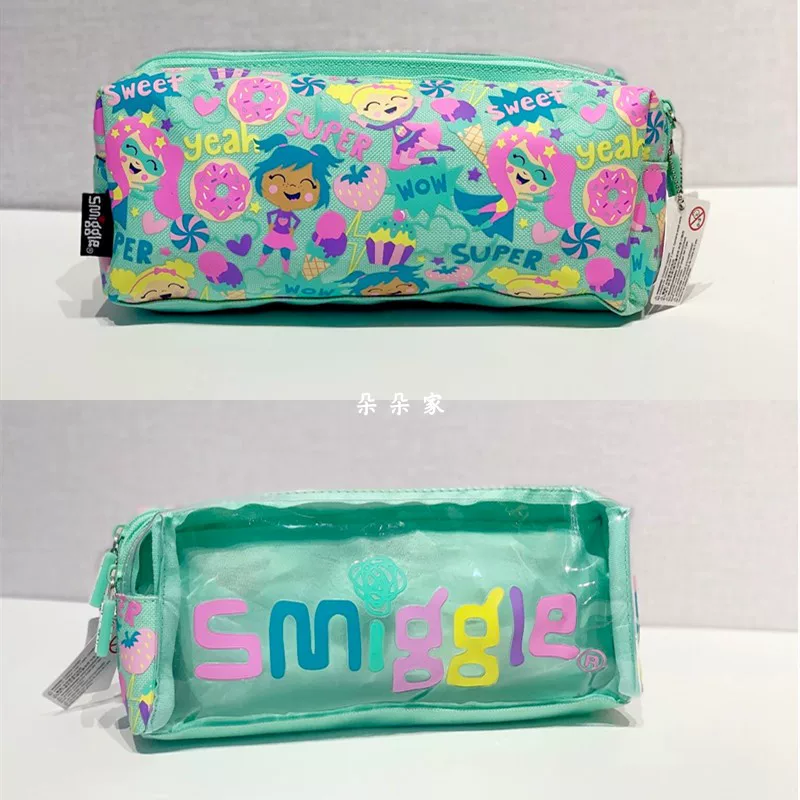 Green pencil case, double-layer storage system for students, children's pen