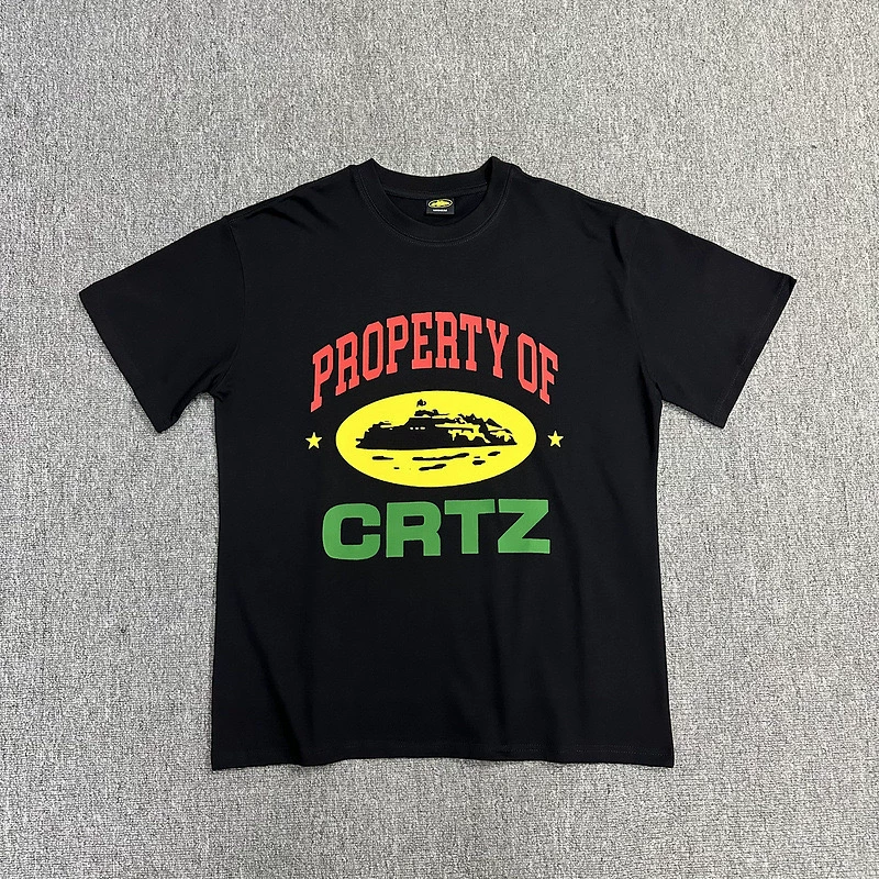 Американский Corteiz топы серия Alcatraz с HD-печатной графикой, Gothic Dark Style, короткий рукав, модная бренда одежда